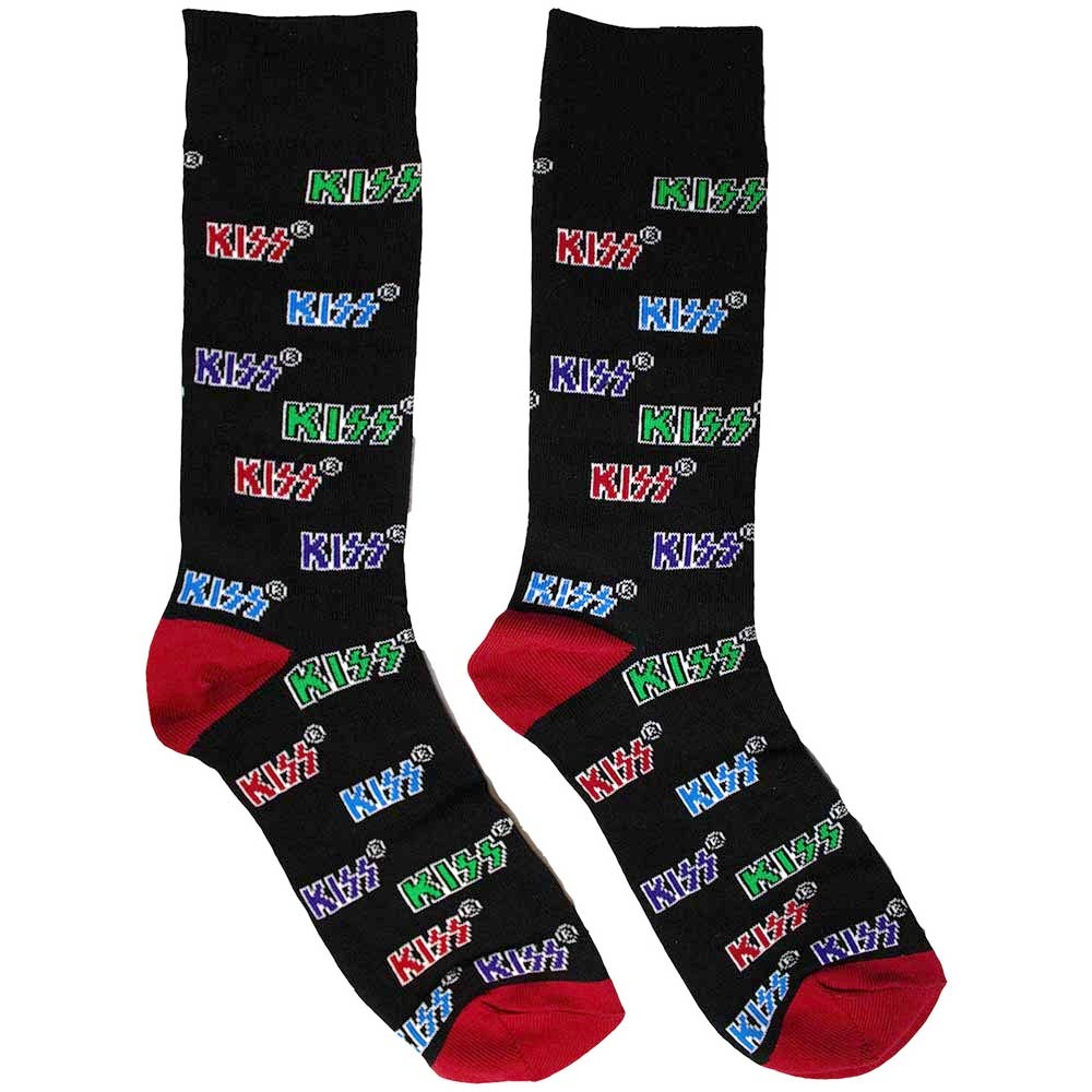 Kiss - Coloured Logos Pattern Socks - EU 39-45 - Black